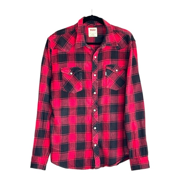 Levi's Other - Vintage Levi's Pearl Snap  Red Plaid Flannel L/S Shirt - XL